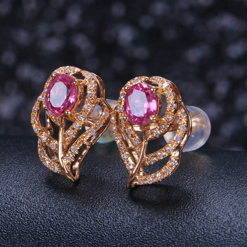 14k Gold 1.07 Ctw Natural Ruby & Diamond Earrings - 2