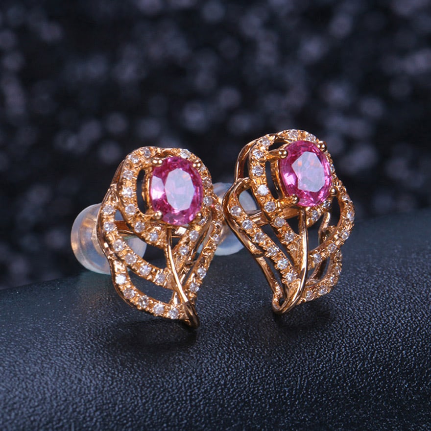 14k Gold 1.07 Ctw Natural Ruby & Diamond Earrings - 3