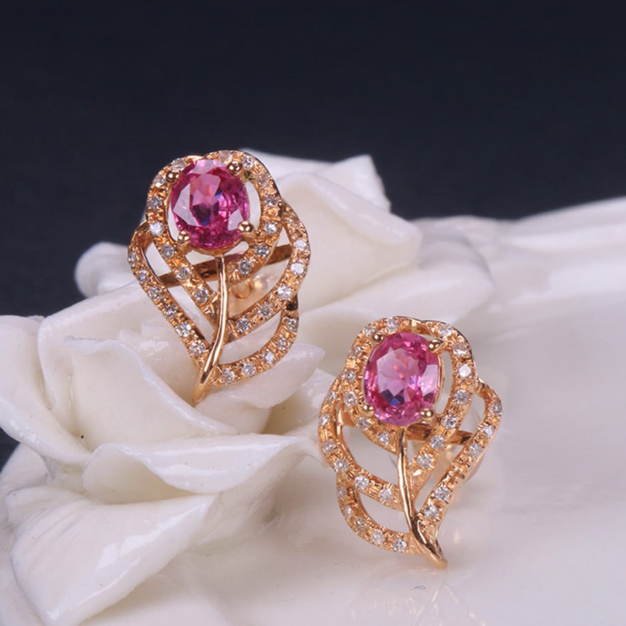 14k Gold 1.07 Ctw Natural Ruby & Diamond Earrings - 5