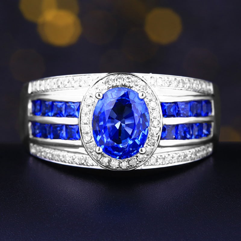 14k Gold 1.98 Ct Natural Sapphire & Diamond Ring: Ref:231034399 // gold content:14k gold // ring size:7. 25us // // main gemstone:sapphire // shape:multiply // carat weight:1. 98ct // color:blue // treatment:natural // // adjacent gemstone 2 :