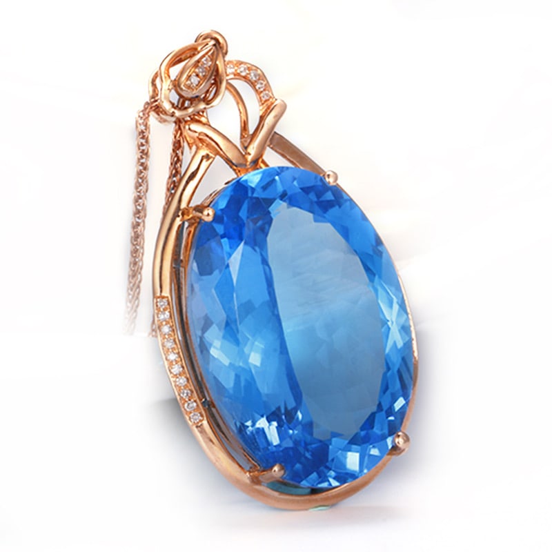 14k Gold 25.07 Ctw Natural Topaz & Diamond Pendant( Without Chain ) - 2