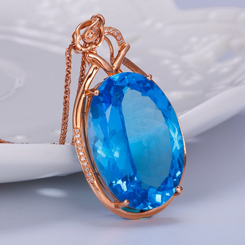 14k Gold 25.07 Ctw Natural Topaz & Diamond Pendant( Without Chain ) - 3