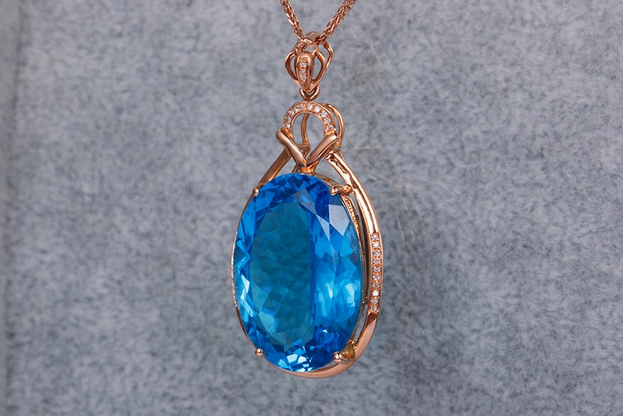 14k Gold 25.07 Ctw Natural Topaz & Diamond Pendant( Without Chain ) - 4