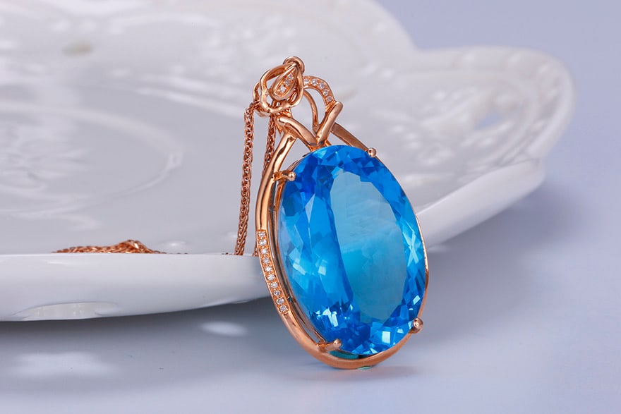 14k Gold 25.07 Ctw Natural Topaz & Diamond Pendant( Without Chain ) - 5