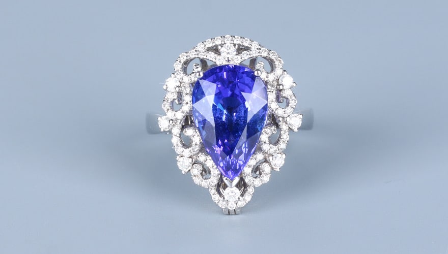 14k Gold 7.06 Ctw Natural Tanzanite & Diamond Ring/pendant( Without Chain ): Ref:231034407 // gold content:14k gold // ring size:7. 25us // // main gemstone:tanzanite // shape:pear // carat weight:6. 45ct // color:blue // treatment:natural // // adjacent gemstone 2 : diamond