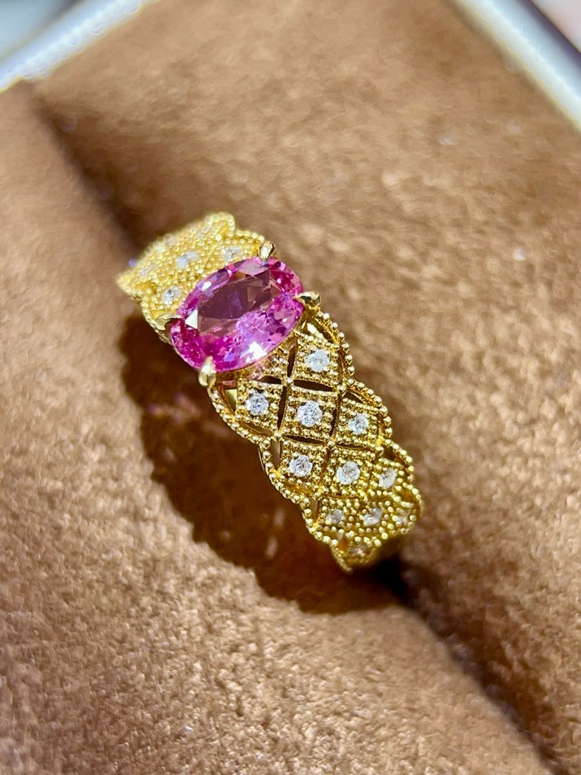 14k Gold 1.08 Ctw Natural Padparadscha Sapphire & Diamond Ring - 2