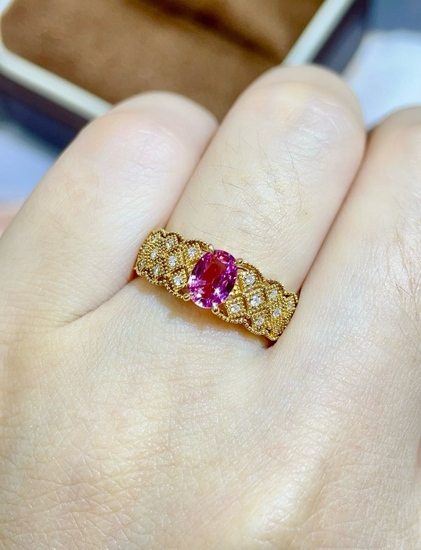 14k Gold 1.08 Ctw Natural Padparadscha Sapphire & Diamond Ring - 3