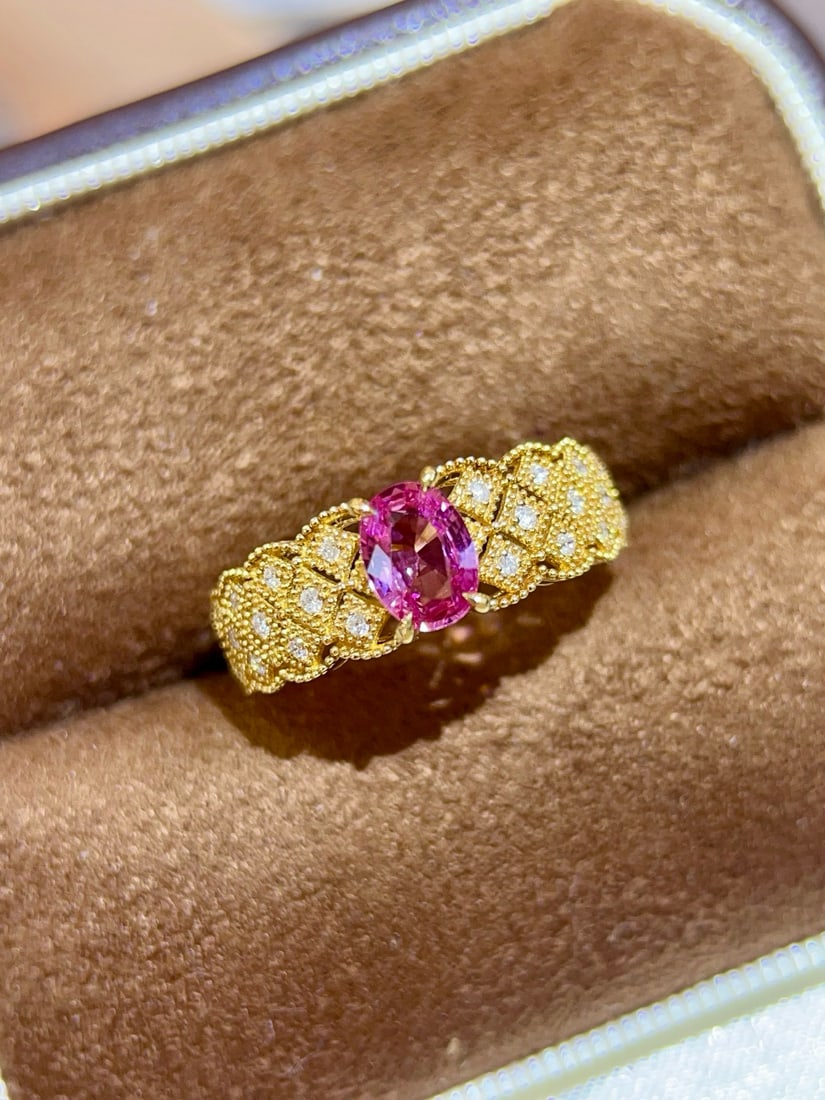 14k Gold 1.08 Ctw Natural Padparadscha Sapphire & Diamond Ring - 4