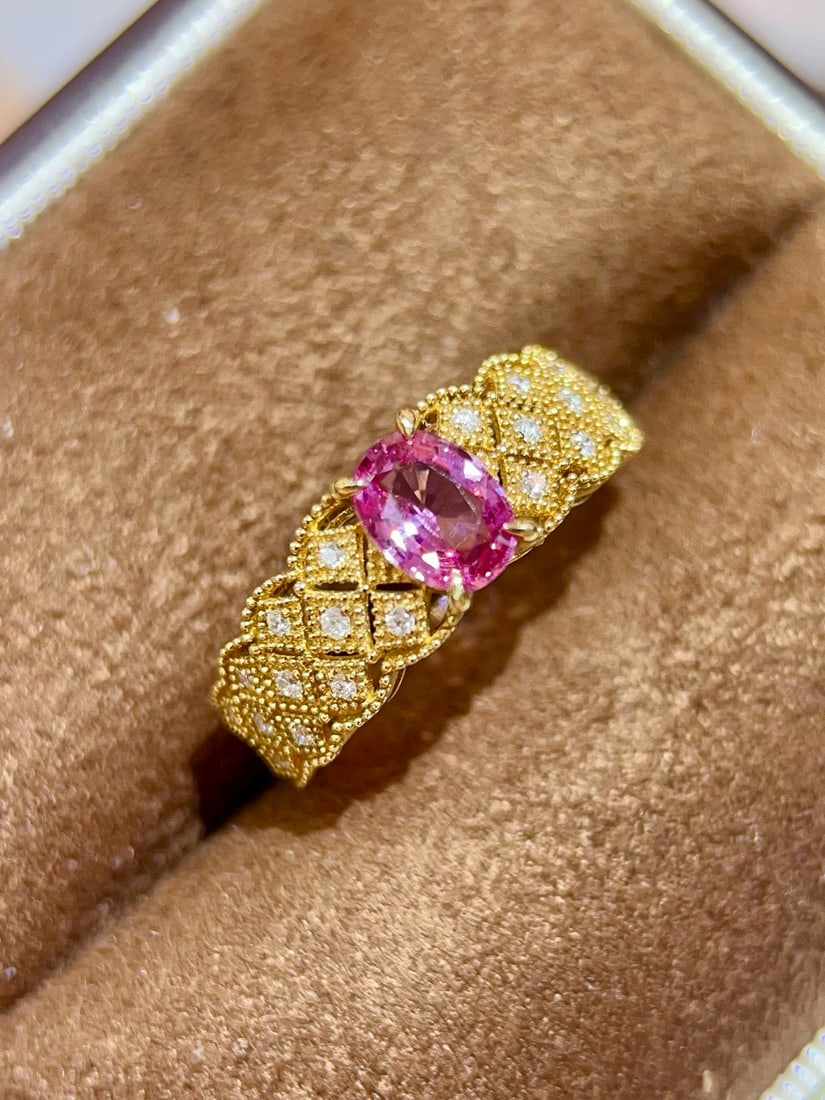 14k Gold 1.08 Ctw Natural Padparadscha Sapphire & Diamond Ring - 5