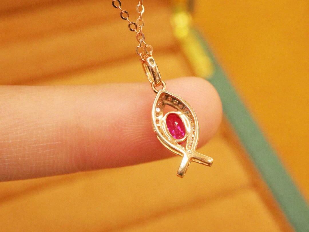 14k Gold 0.44 Ctw Natural Ruby & Diamond Pendant( Without Chain ) - 3