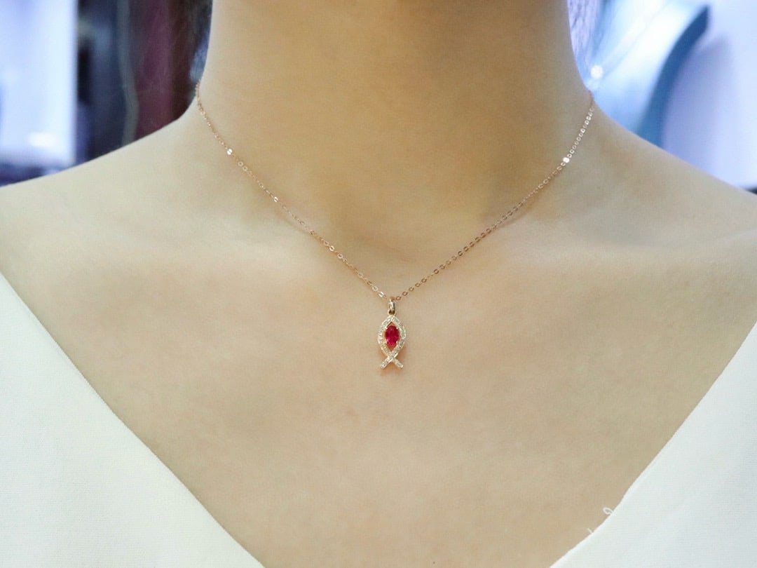 14k Gold 0.44 Ctw Natural Ruby & Diamond Pendant( Without Chain ) - 4