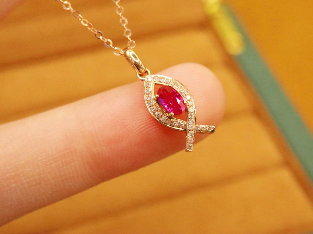14k Gold 0.44 Ctw Natural Ruby & Diamond Pendant( Without Chain ) - 6
