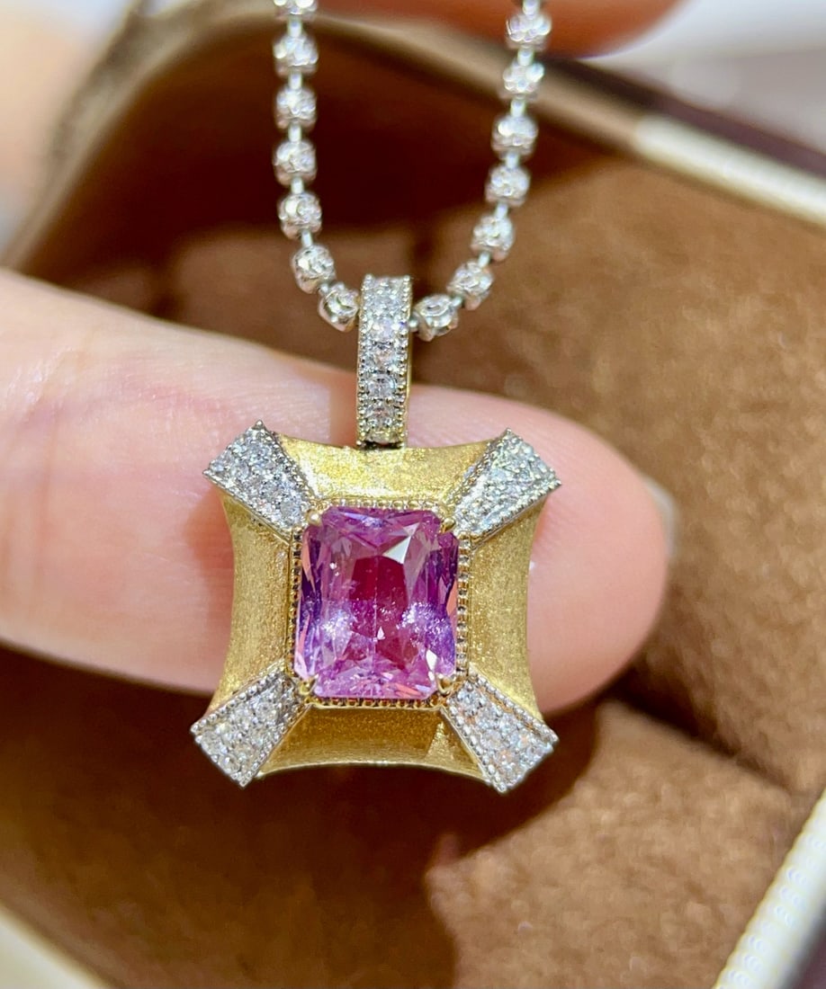 14k Gold 1.74 Ctw Natural Padparadscha Sapphire & Diamond Pendant( Without Chain ) - 3