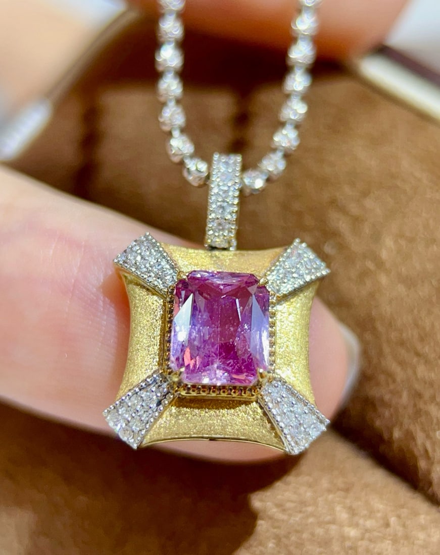 14k Gold 1.74 Ctw Natural Padparadscha Sapphire & Diamond Pendant( Without Chain ) - 4