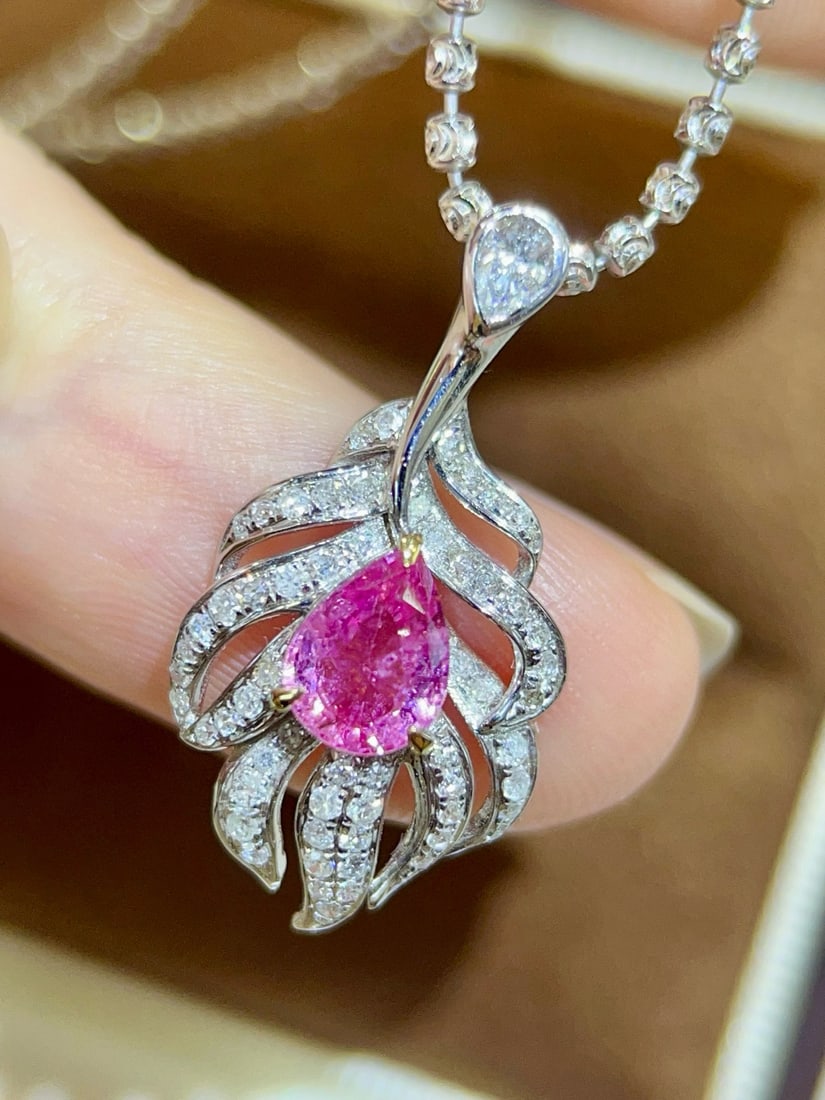 14k Gold 1.10 Ctw Natural Padparadscha Sapphire & Diamond Pendant( Without Chain ) - 3