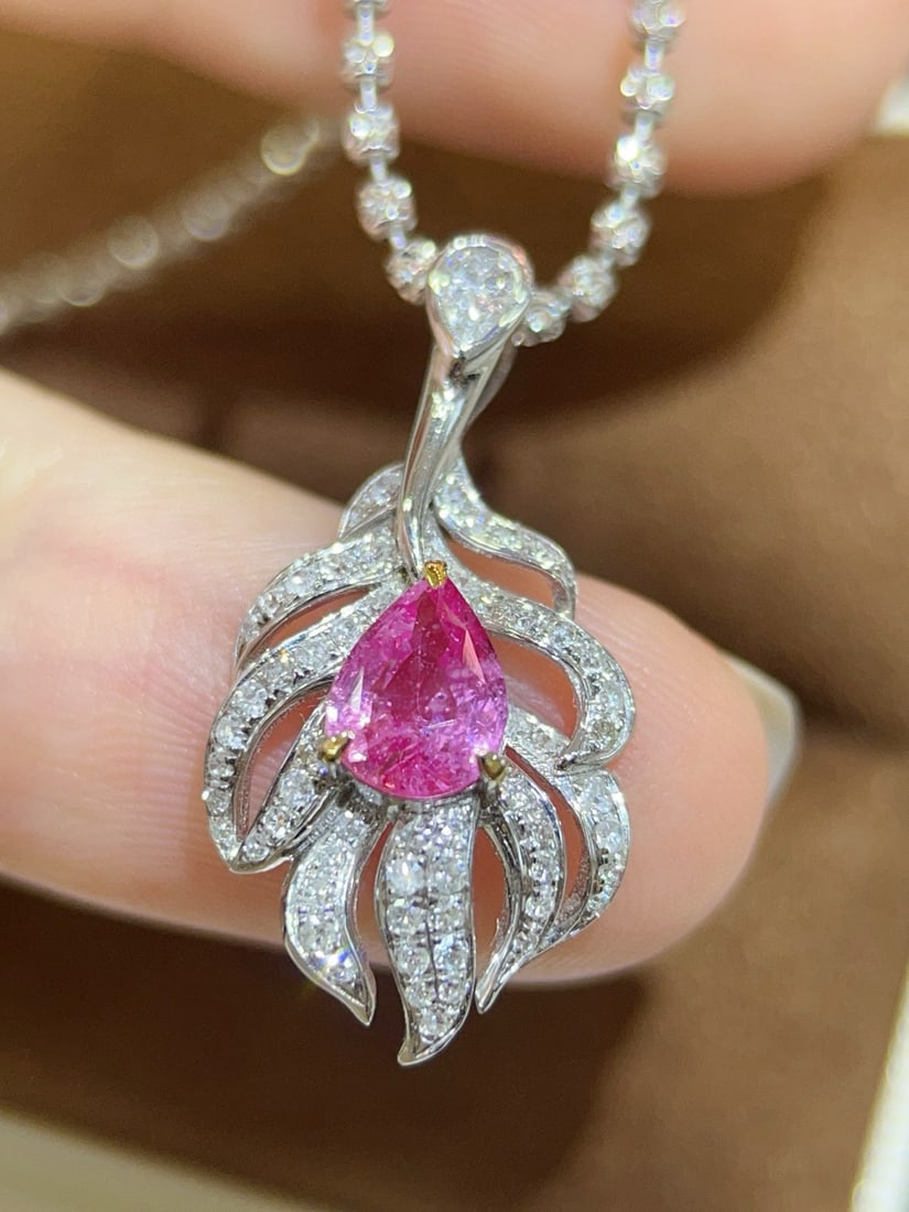 14k Gold 1.10 Ctw Natural Padparadscha Sapphire & Diamond Pendant( Without Chain ) - 4