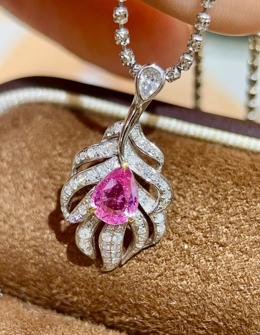 14k Gold 1.10 Ctw Natural Padparadscha Sapphire & Diamond Pendant( Without Chain ) - 5