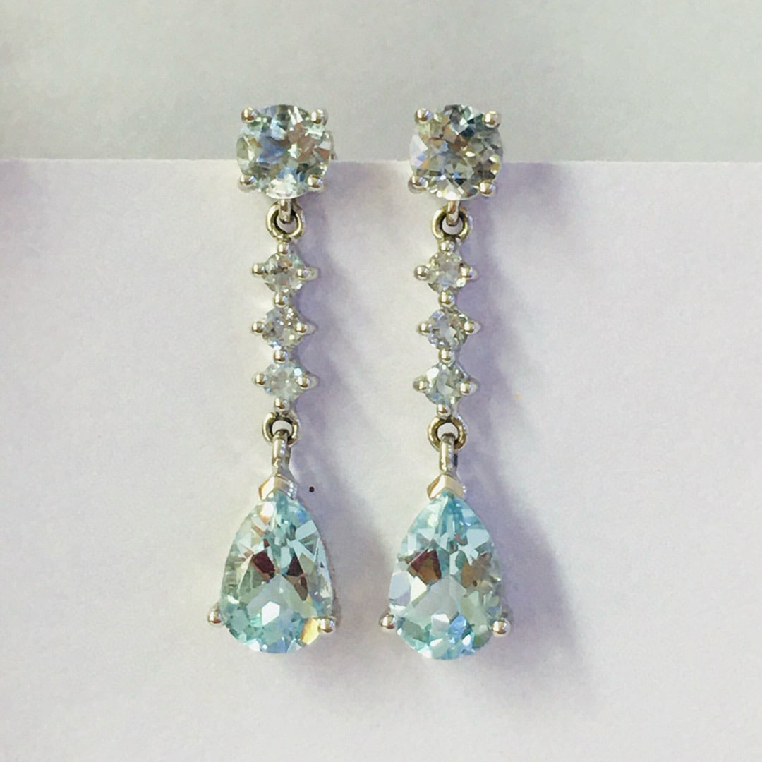 14k Gold 2.41 Ct Natural Aquamarine Earrings - 3