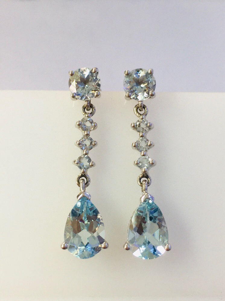 14k Gold 2.41 Ct Natural Aquamarine Earrings - 4