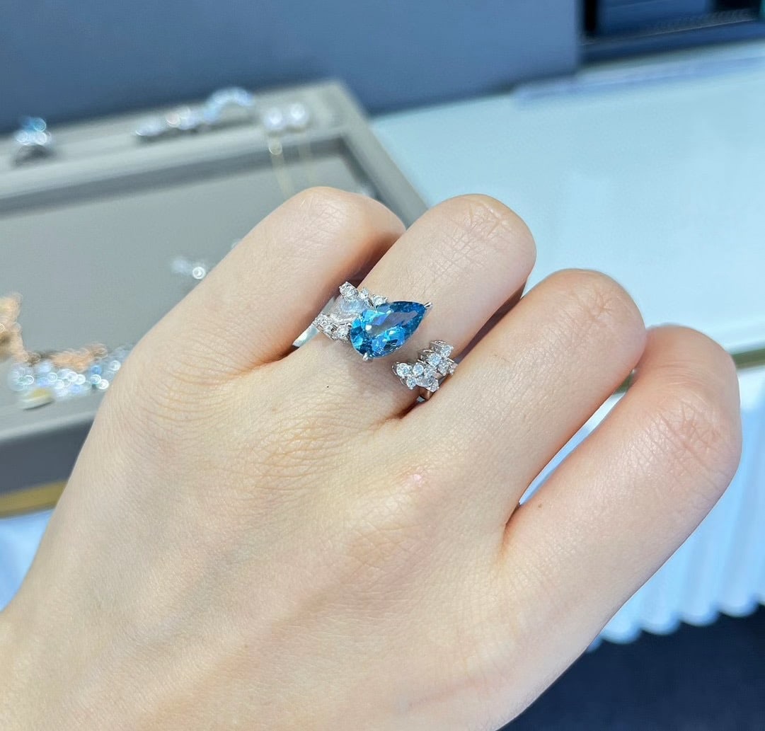 14k Gold 2.18 Ctw Natural Aquamarine & Diamond Ring - 6
