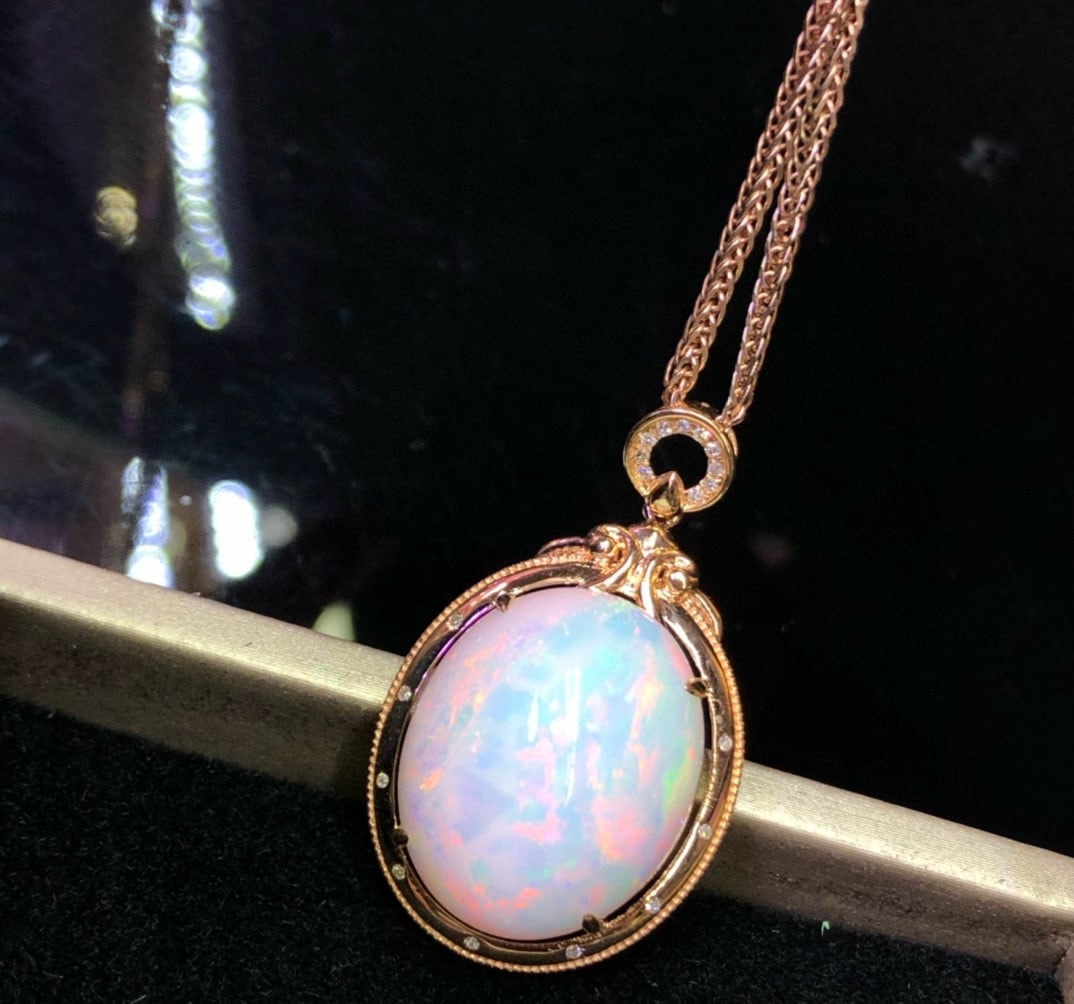 14k Gold 12.85 Ct Natural Opal & Diamond Pendant( Without Chain ) - 3