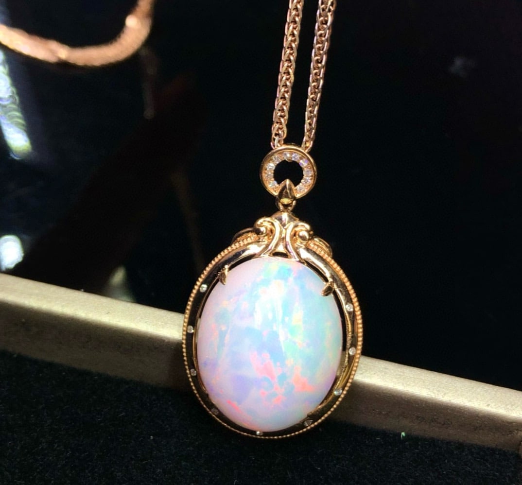 14k Gold 12.85 Ct Natural Opal & Diamond Pendant( Without Chain ) - 5