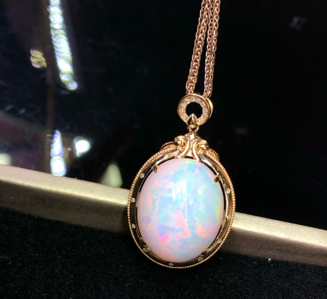 14k Gold 12.85 Ct Natural Opal & Diamond Pendant( Without Chain ) - 6