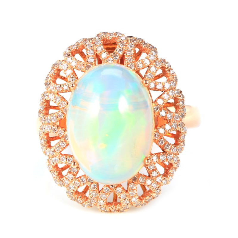 14k Gold 4.77 Ctw Natural Opal & Diamond Ring/pendant( Without Chain ) - 2