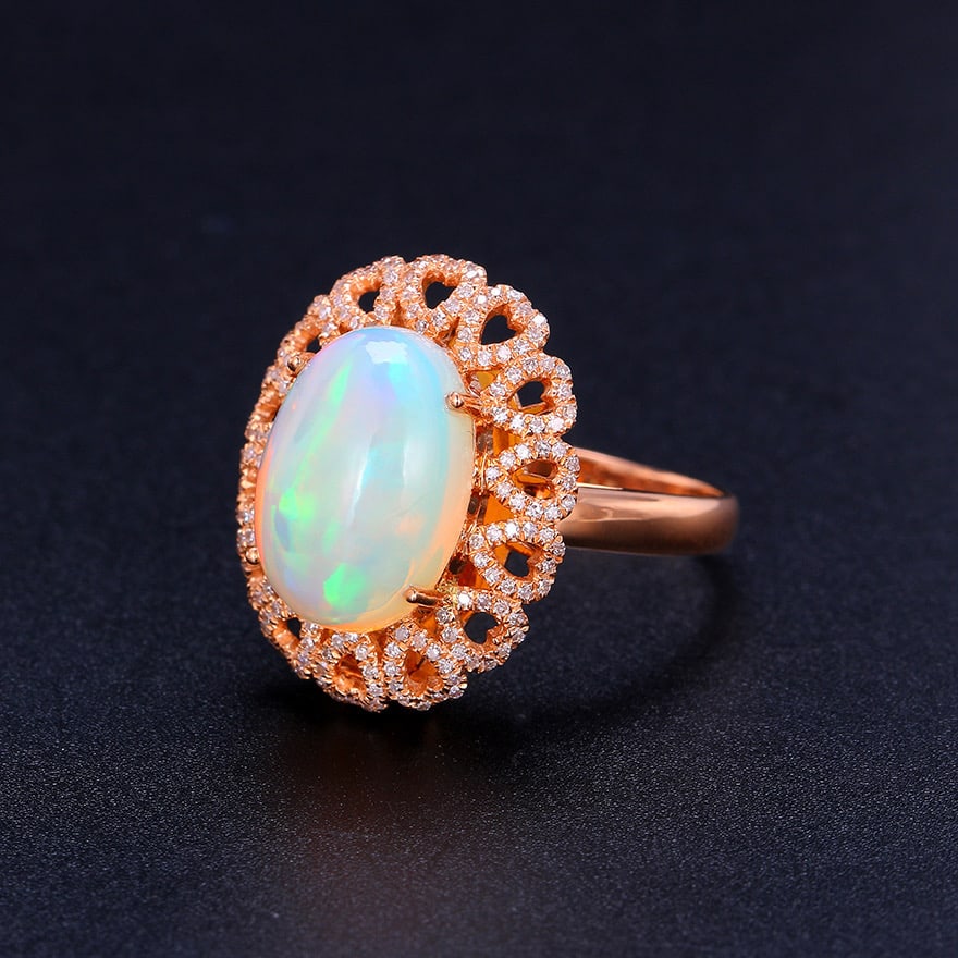 14k Gold 4.77 Ctw Natural Opal & Diamond Ring/pendant( Without Chain ) - 3
