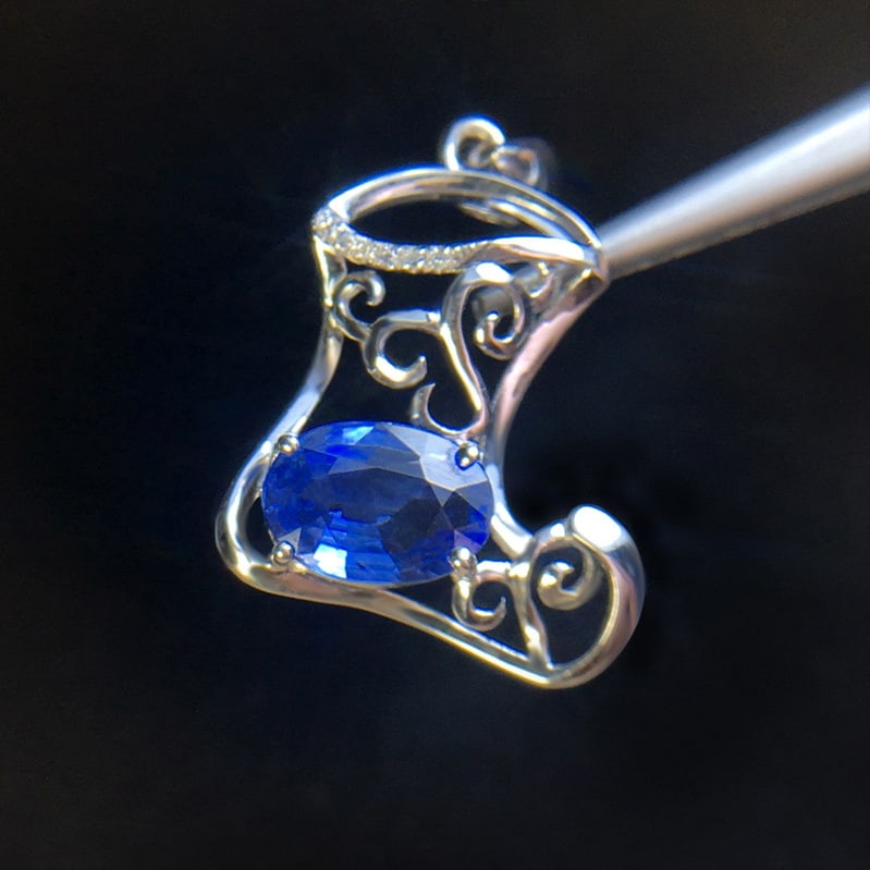 14k Gold 1.44 Ct Natural Sapphire & Diamond Pendant( Without Chain ) - 2