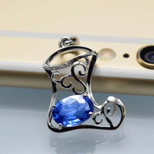 14k Gold 1.44 Ct Natural Sapphire & Diamond Pendant( Without Chain ) - 3