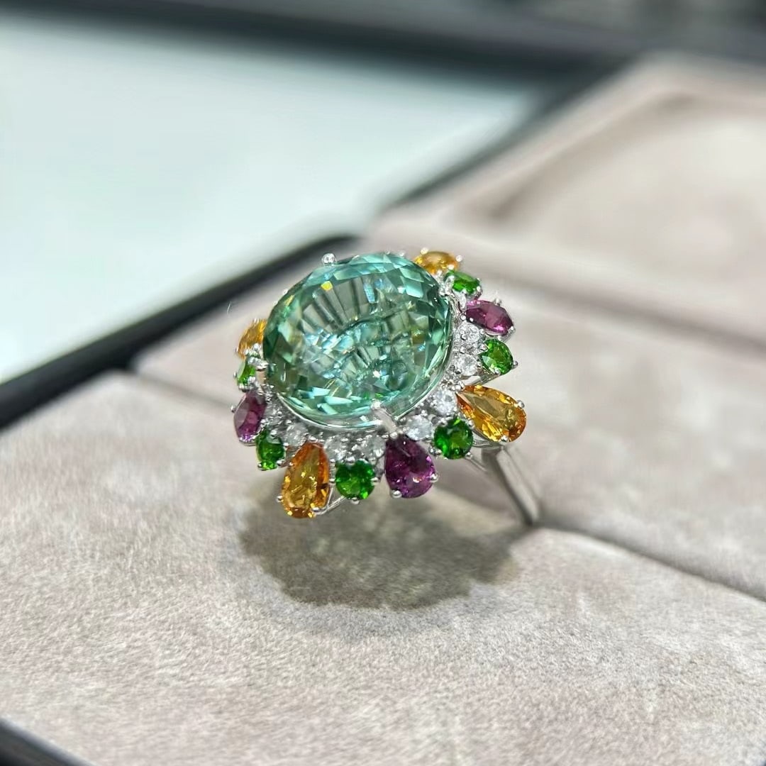14k Gold 11.39 Ctw Natural Tourmaline & Coloured Gemstone Ring - 4