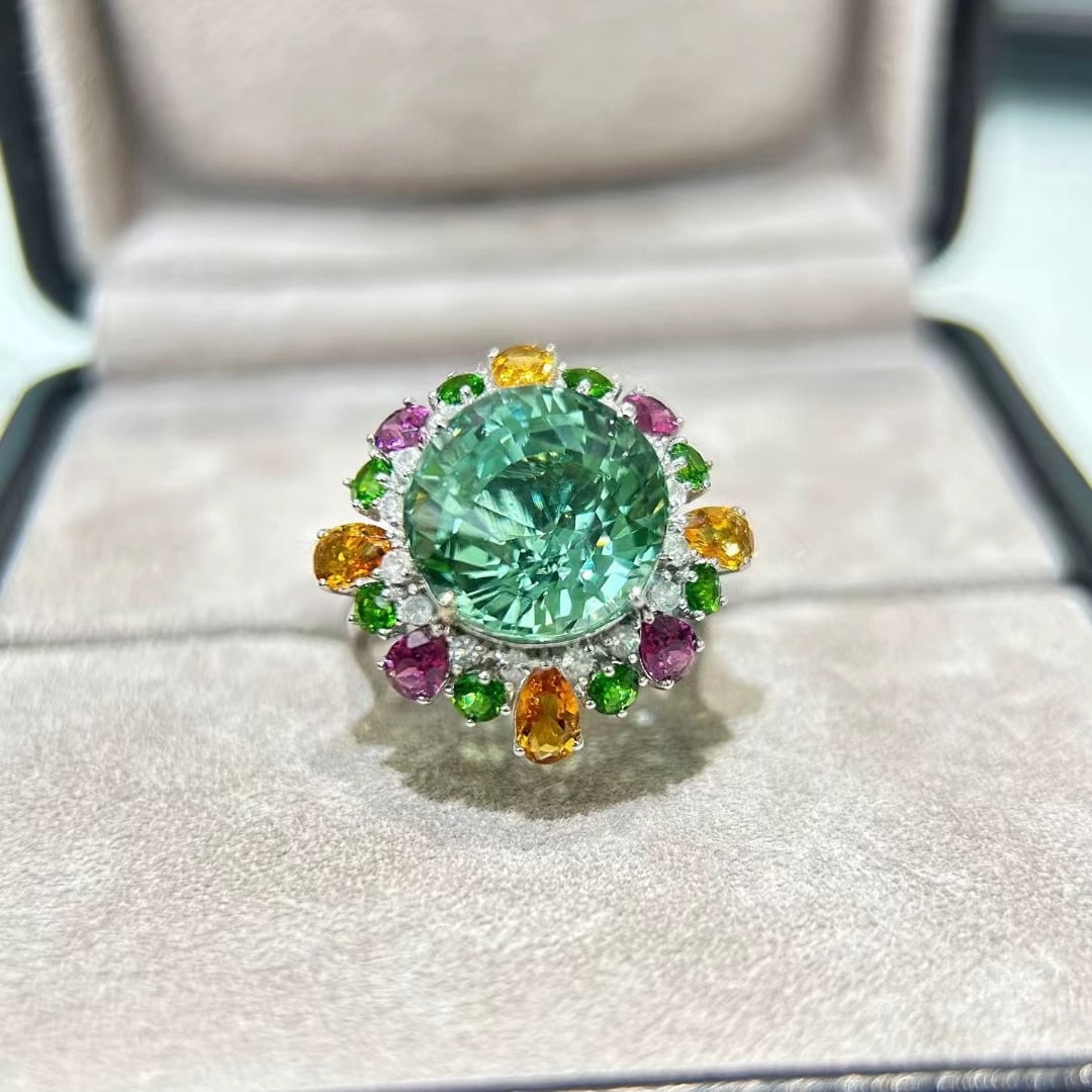 14k Gold 11.39 Ctw Natural Tourmaline & Coloured Gemstone Ring - 5