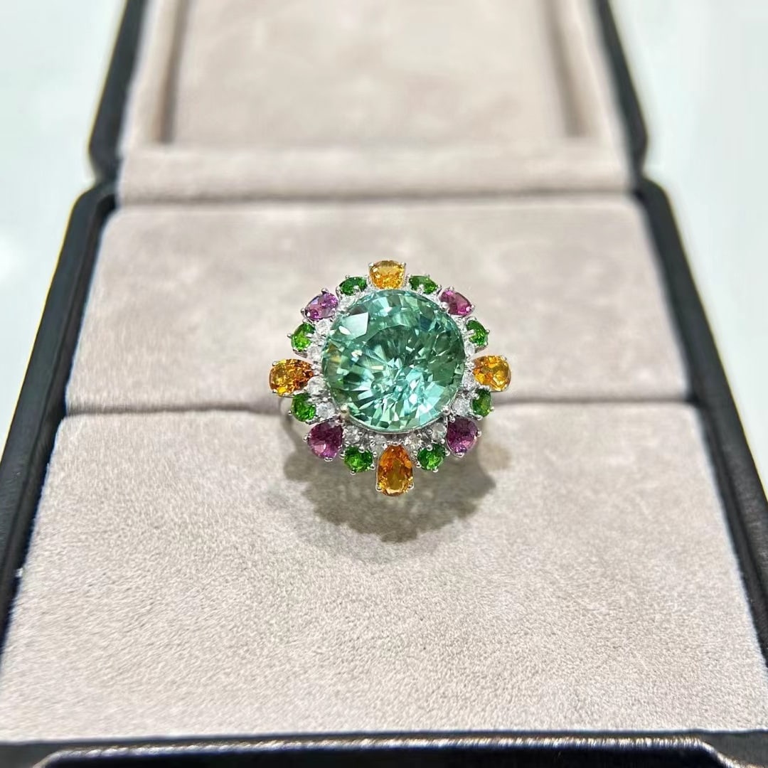 14k Gold 11.39 Ctw Natural Tourmaline & Coloured Gemstone Ring - 7