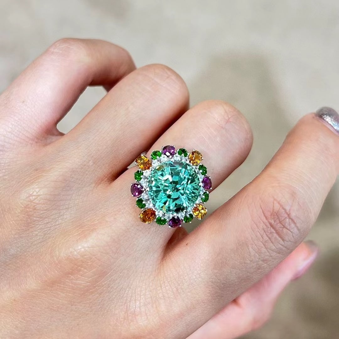 14k Gold 11.39 Ctw Natural Tourmaline & Coloured Gemstone Ring - 8