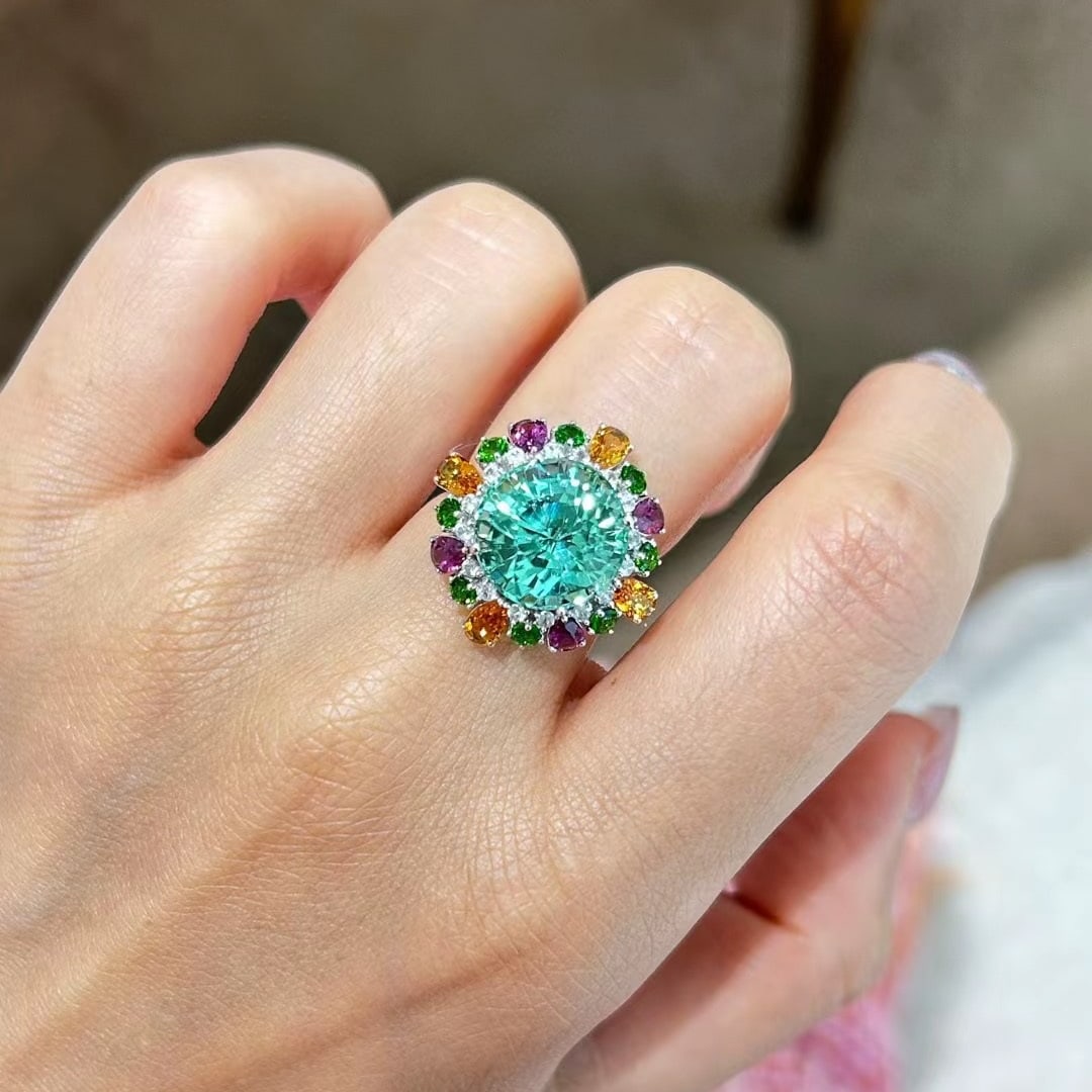 14k Gold 11.39 Ctw Natural Tourmaline & Coloured Gemstone Ring - 9