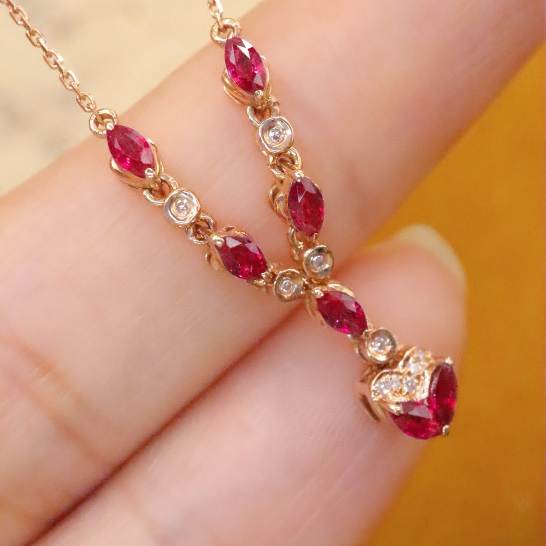 14k Gold 0.54 Ctw Natural Ruby & Diamond Necklace - 2