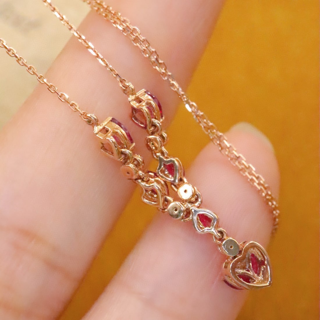 14k Gold 0.54 Ctw Natural Ruby & Diamond Necklace - 4