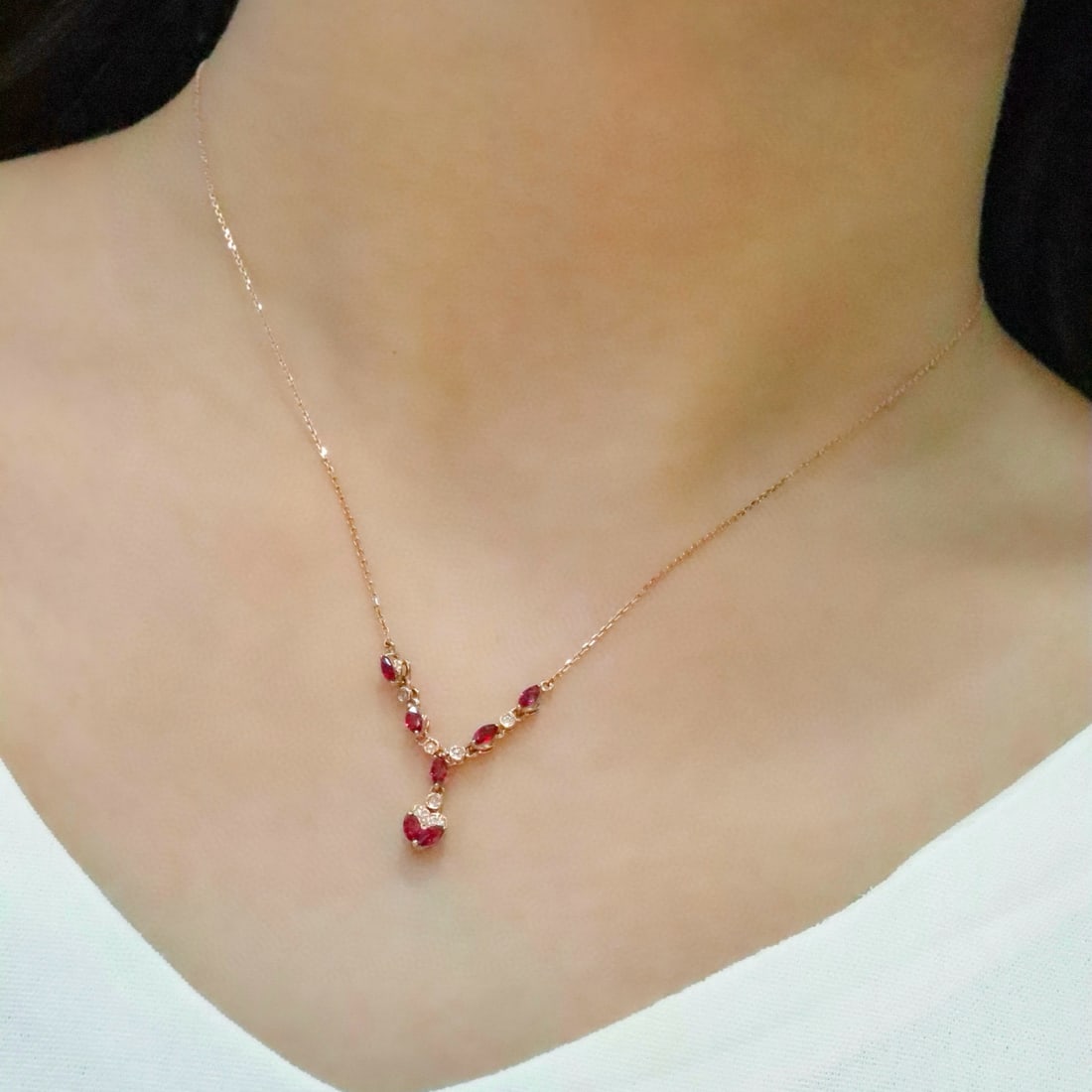 14k Gold 0.54 Ctw Natural Ruby & Diamond Necklace - 5