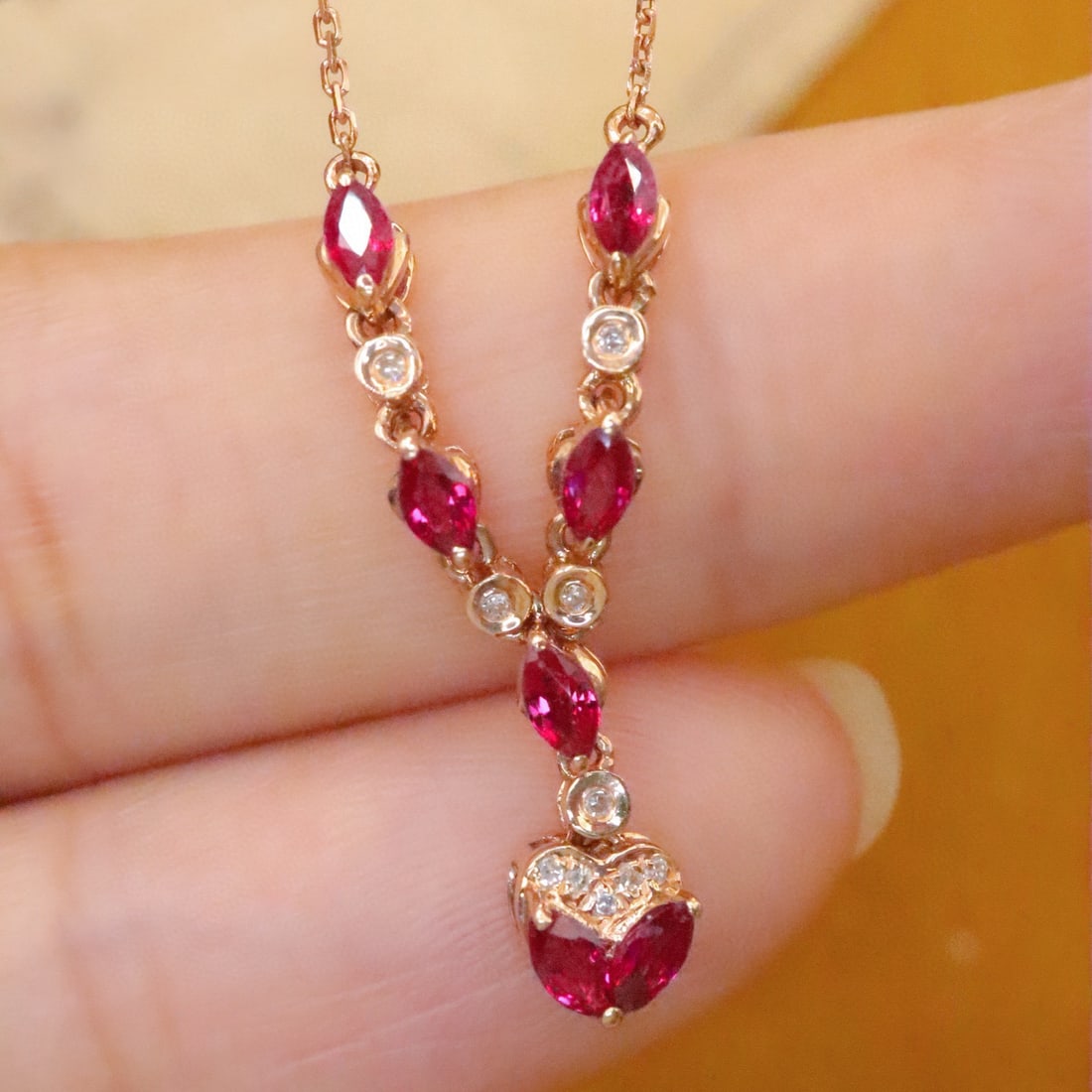 14k Gold 0.54 Ctw Natural Ruby & Diamond Necklace - 6