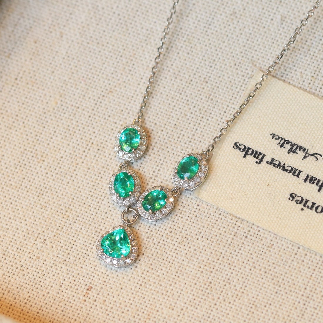 14k Gold 1.56 Ctw Natural Emerald & Diamond Necklace - 2