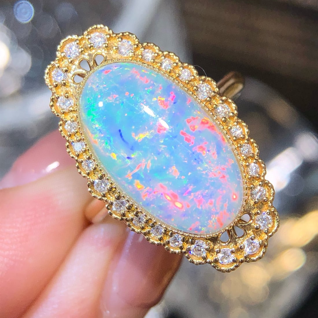 14k Gold 3.94 Ctw Natural Opal & Diamond Ring - 3