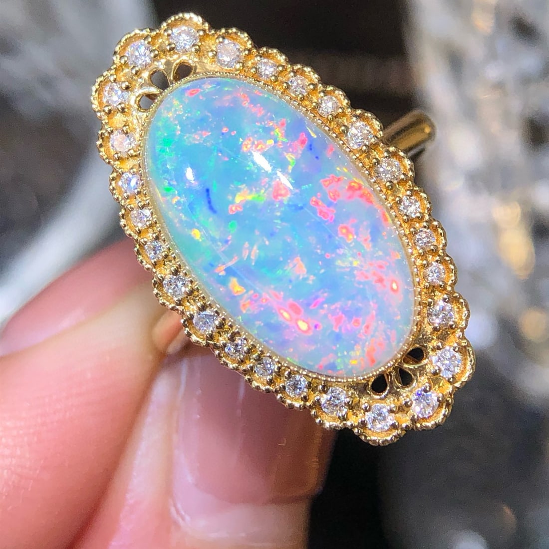 14k Gold 3.94 Ctw Natural Opal & Diamond Ring - 4