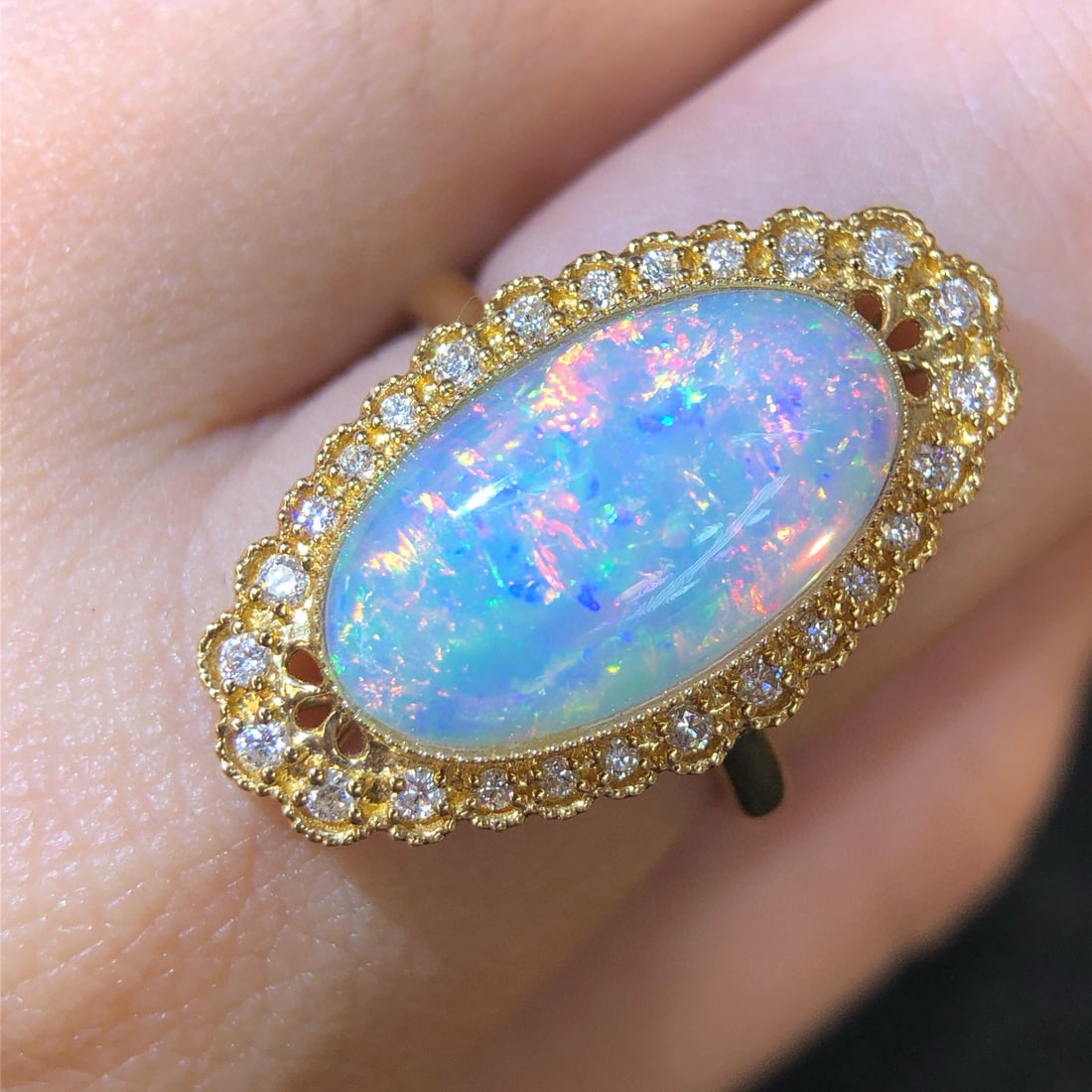 14k Gold 3.94 Ctw Natural Opal & Diamond Ring - 5