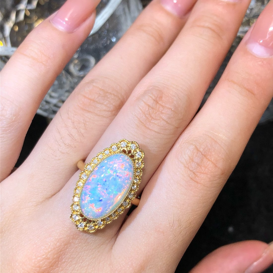 14k Gold 3.94 Ctw Natural Opal & Diamond Ring - 6