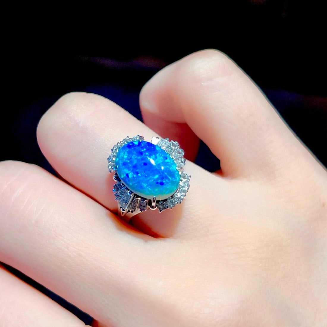 14k Gold 5.14 Ctw Natural Opal & Diamond Ring - 5