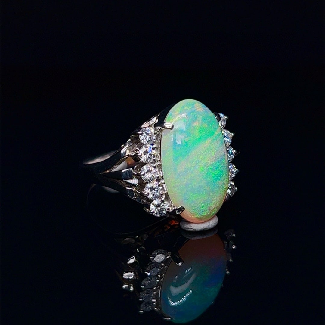 14k Gold 5.56 Ctw Natural Opal & Diamond Ring - 2