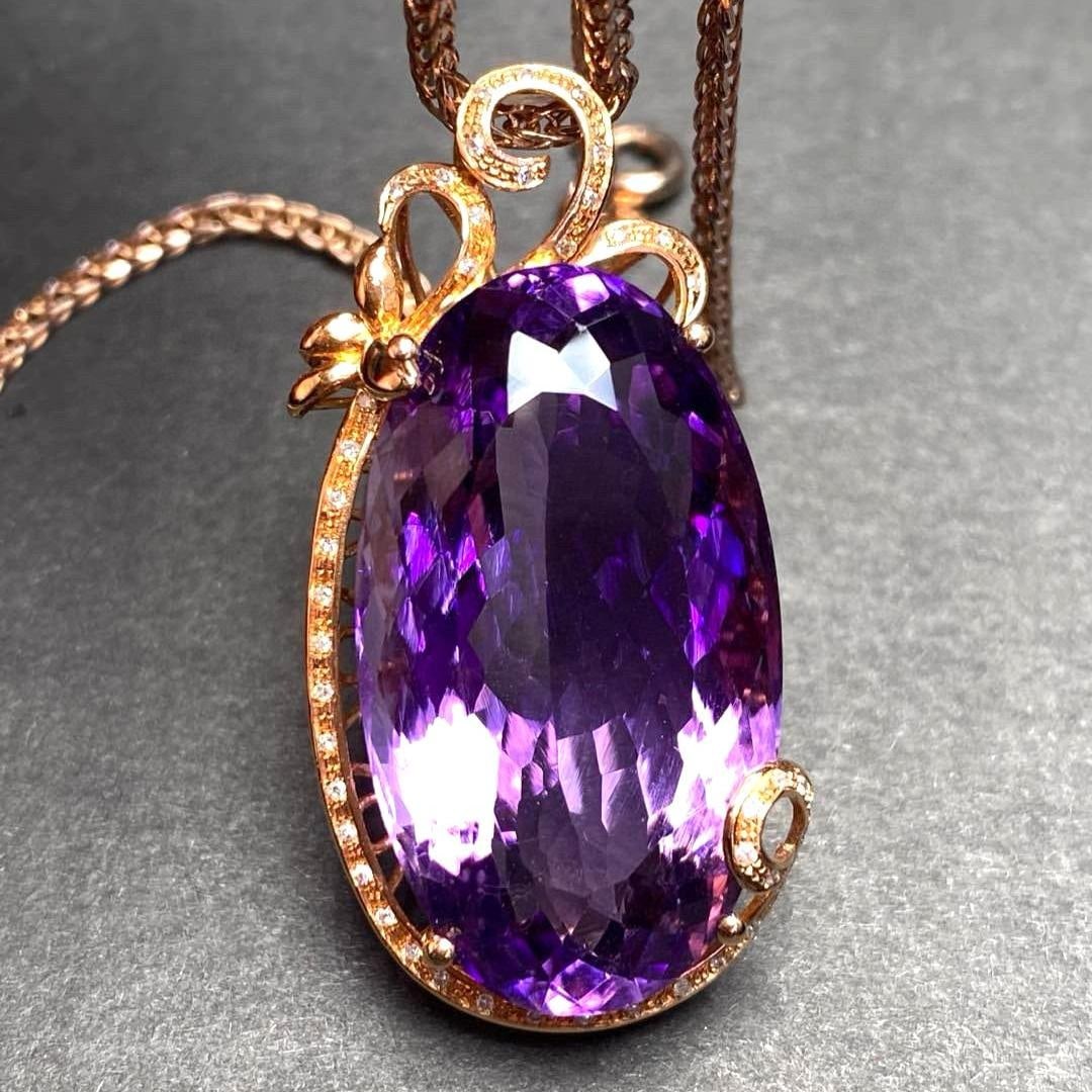 14k Gold 33.3 Ct Natural Amethyst & Diamond Pendant( Without Chain ) (1 of 7)