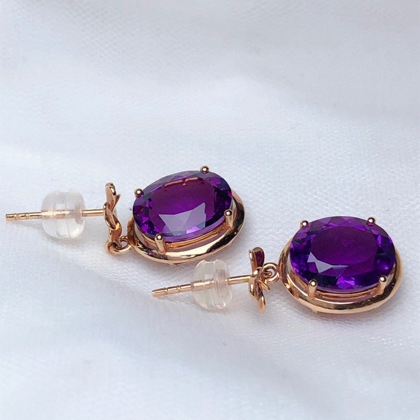 14k Gold 7.25 Ct Natural Amethyst & Diamond Earrings - 5