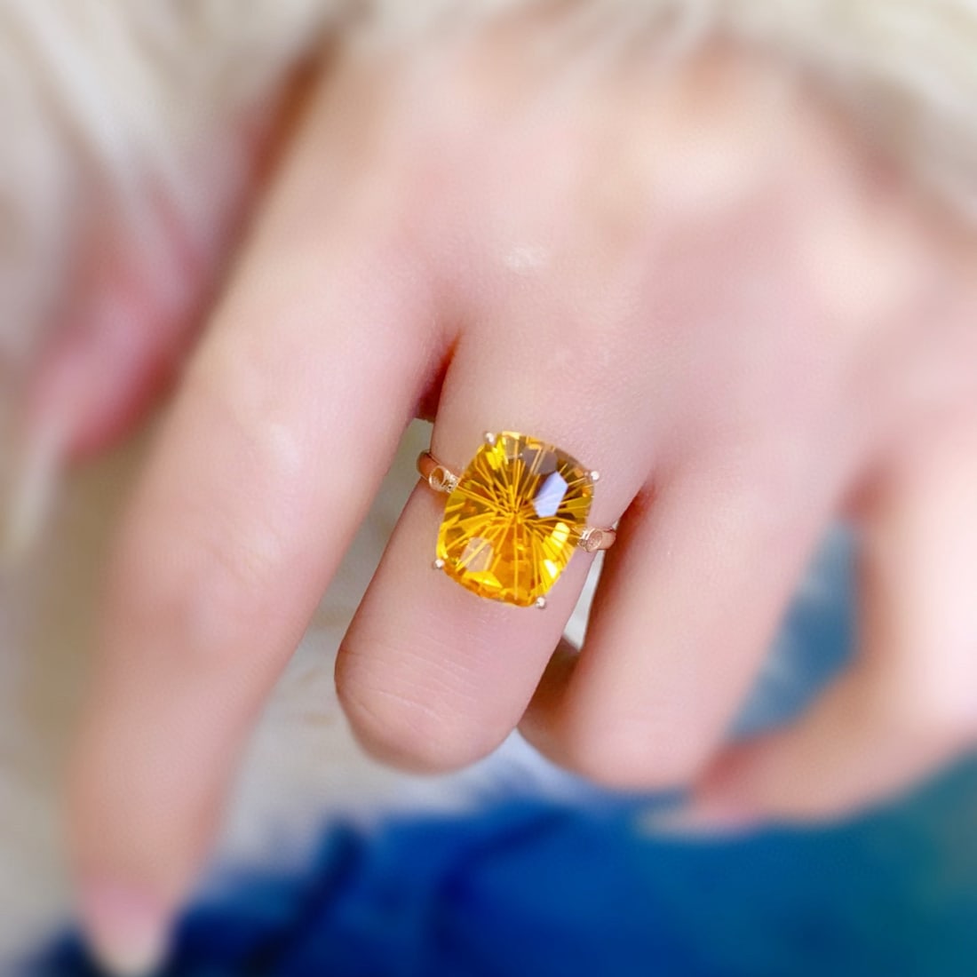 14k Gold 5.56 Ctw Natural Citrine & Diamond Ring - 4